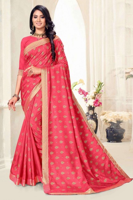 sari en soie rose à imprimé