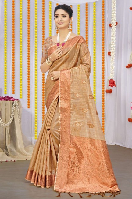 tissage organza sari beige avec chemisier