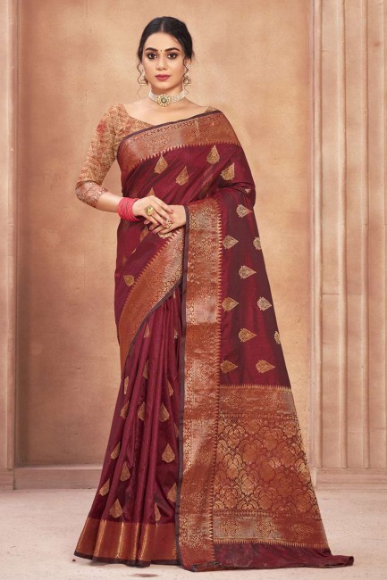 zari,tissage sari en soie marron