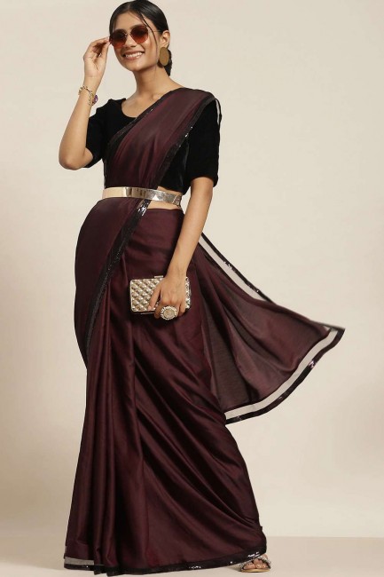 sari violet en georgette brodé avec chemisier