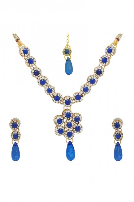 diamants américains, des pierres et d'or de cristal en plastique, blanc et bleu ensemble collier