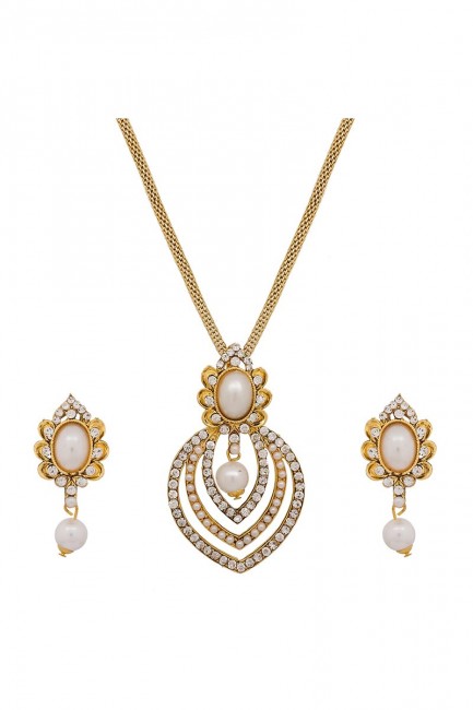 diamants et perles américain blanc et or jeu pendentif