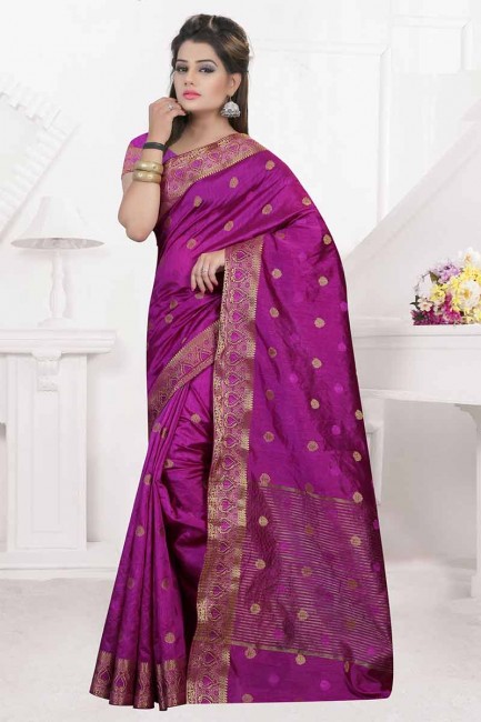 magenta couleur nylon sari de soie d'art