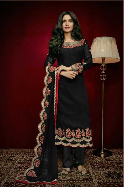 couleur noire georgette faux costume churidar