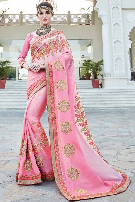lumière couleur georgette sari rose
