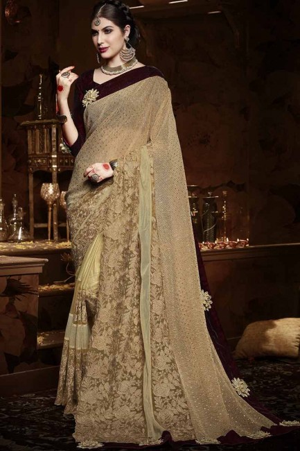 couleur or sari net