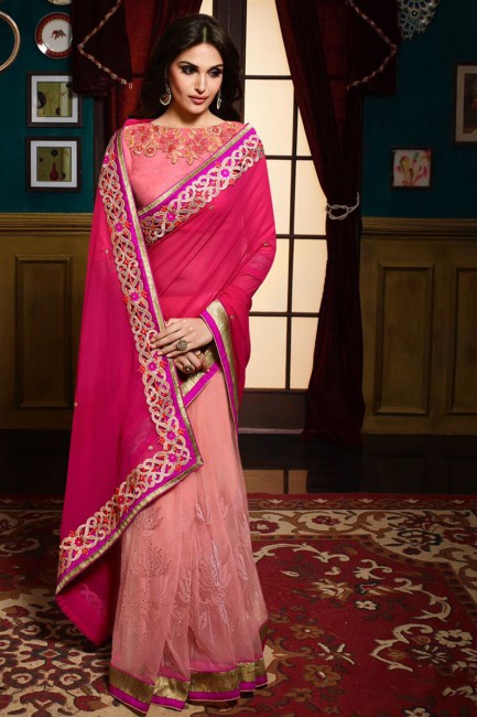 rose, lumière georgette de couleur rose, sari net