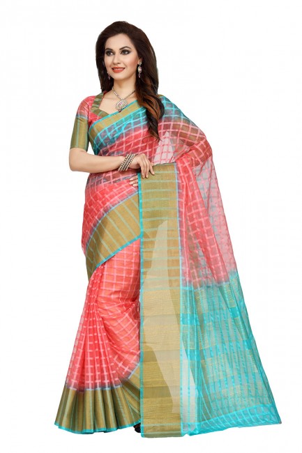 pêche sari de soie de couleur