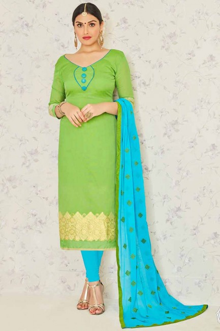 couleur verte Banarasi costume jacquard churidar