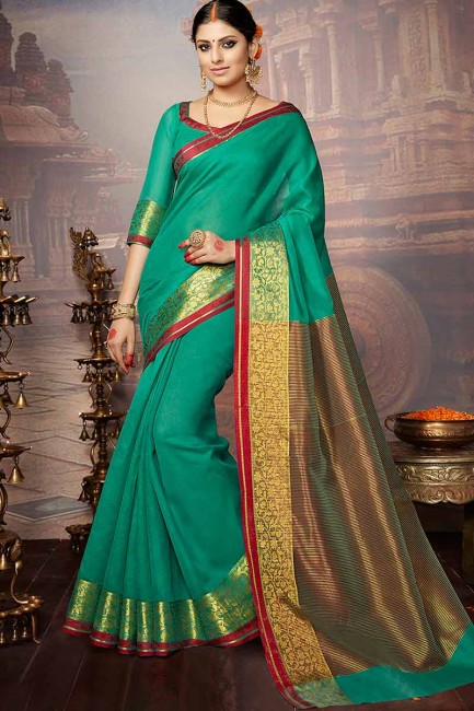 sarcelle d'hiver de couleur verte khadi sari de soie