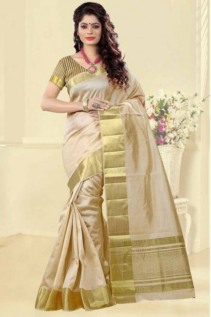 couleur crème soie de coton sari