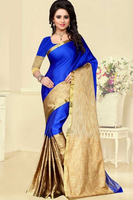 royal couleur bleue et or en soie de coton sari