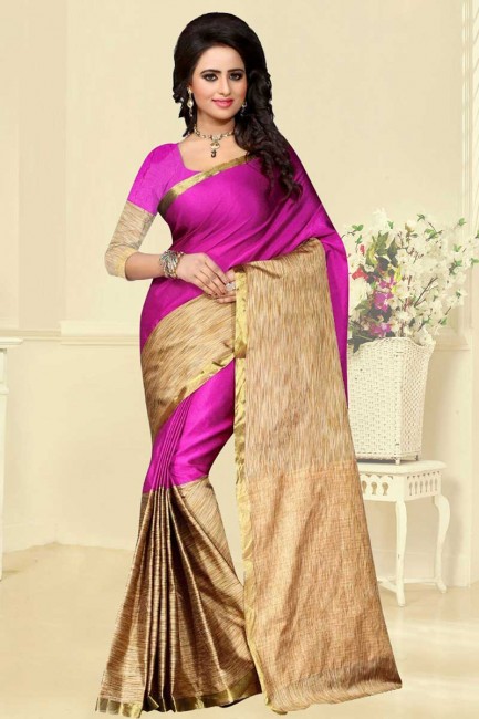 rani rose et or couleur soie coton sari