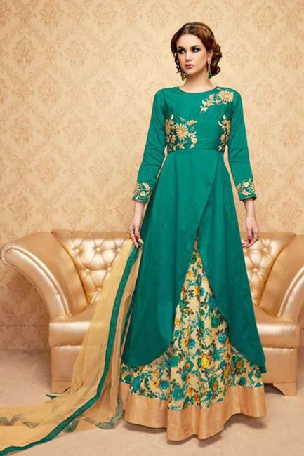 sarcelle d'hiver de couleur verte banglori costume Anarkali de soie
