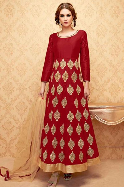 couleur rouge banglori costume Anarkali de soie