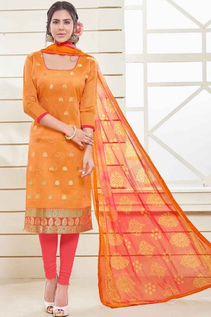 orange, Banarasi couleur costume jacquard churidar