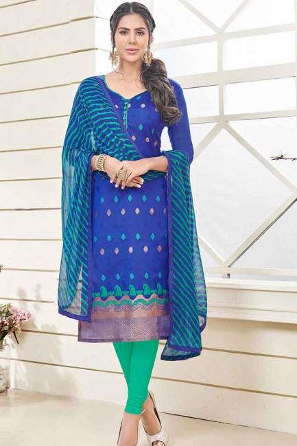 couleur bleu Banarasi costume jacquard churidar