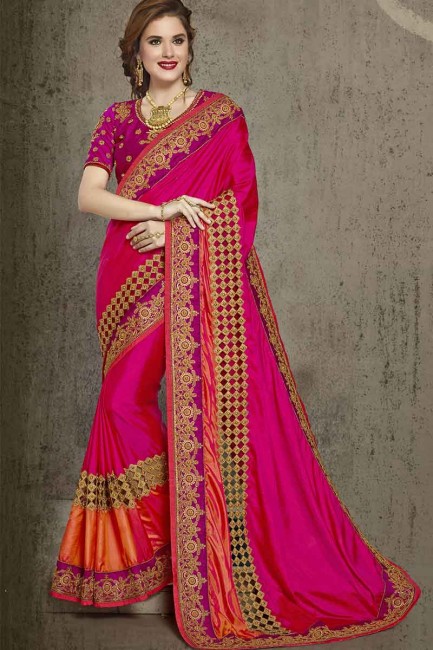 rose foncé sari de soie de couleur