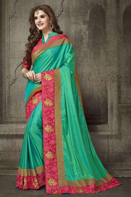 vert sarcelle sari de soie de couleur