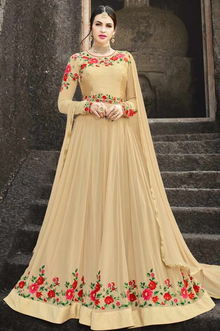 couleur beige georgette & art costume de soie Anarkali