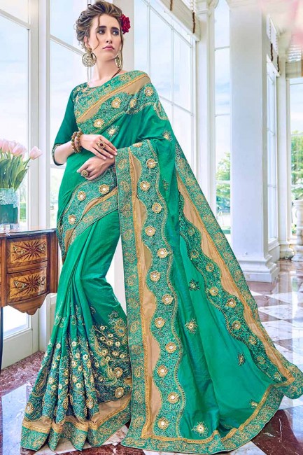 art couleur vert sarcelle saris en soie