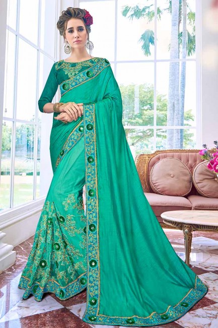 art couleur vert sarcelle soie & sari net