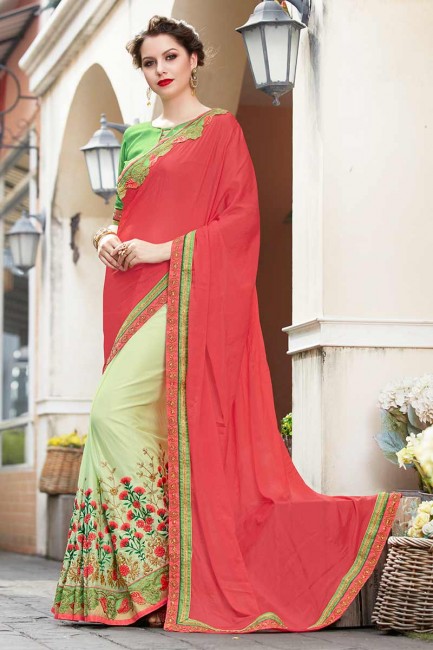pourpre couleur rouge vert pastel et georgette sari