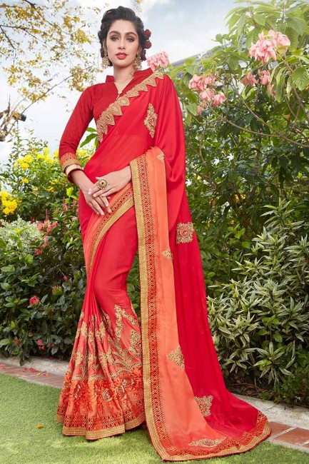 couleur rouge georgette de soie sari