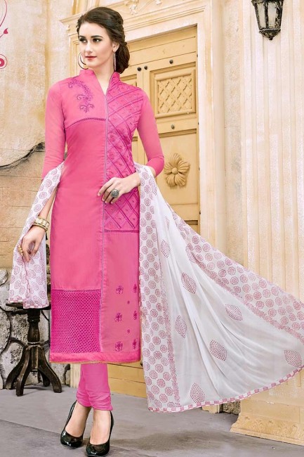 costume coton modal couleur rose churidar