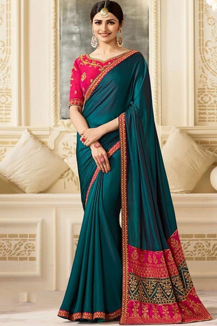 sarcelle couleur bleu soie sari