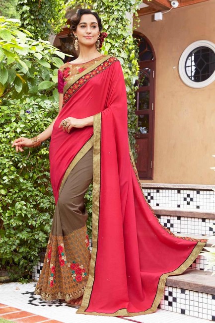 rose, couleur brun georgette sari