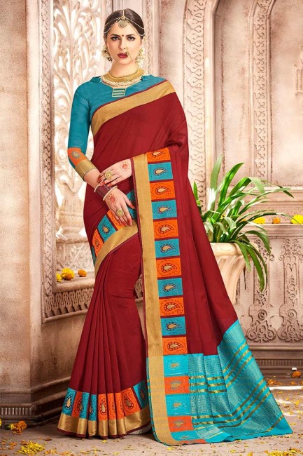 couleur marron sari de soie de coton