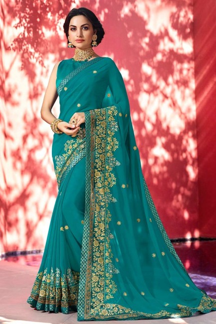 couleur bleu turquoise georgette sari