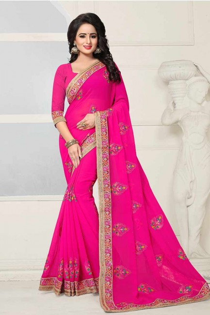 fuschia couleur rose georgette sari