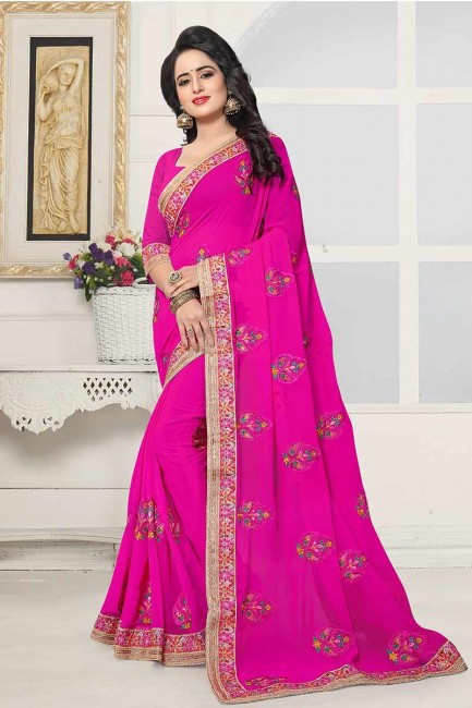 couleur rose Rani georgette sari