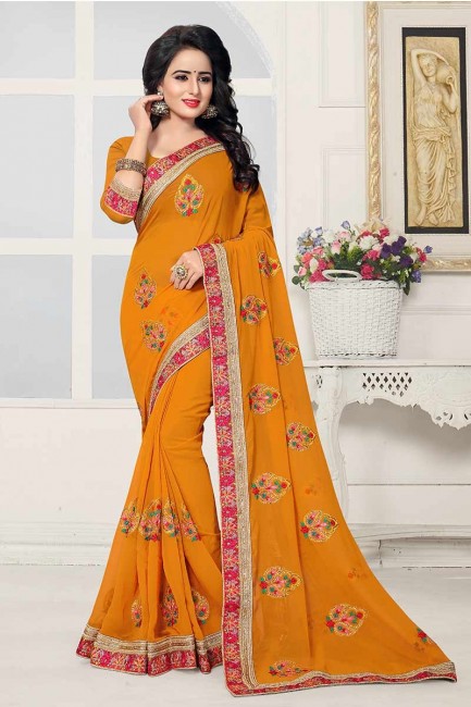 couleur jaune musturd georgette sari