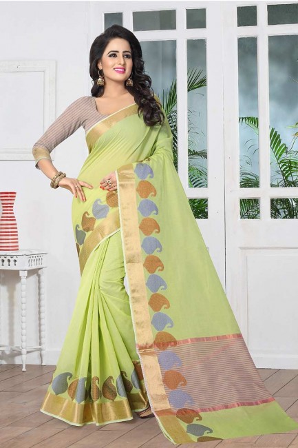 couleur vert pastel Banarasi sari de soie art