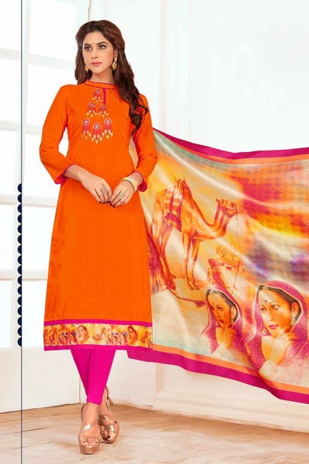 costume coton couleur orange churidar