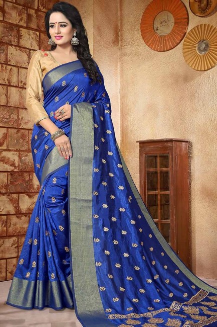 royale couleur bleue douce sari de soie