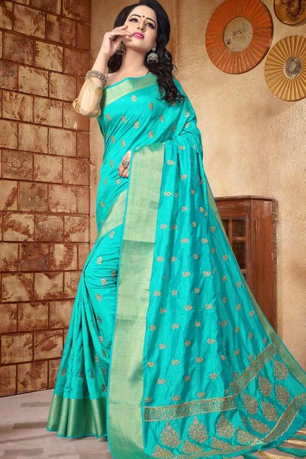 couleur bleu turquoise doux sari de soie