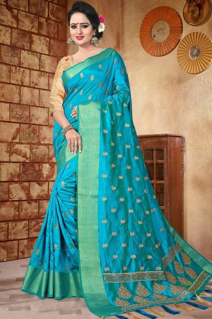 couleur bleue douce sari de soie