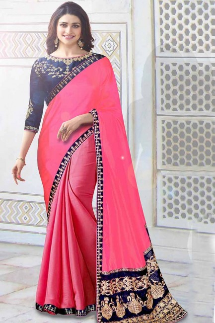 couleur rose tendre sari de soie