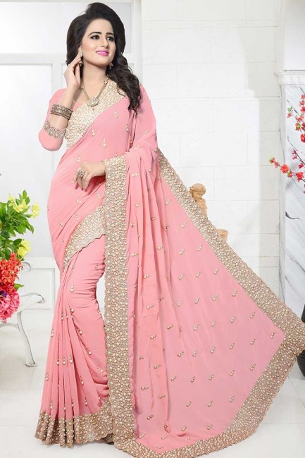 bébé couleur rose georgette sari