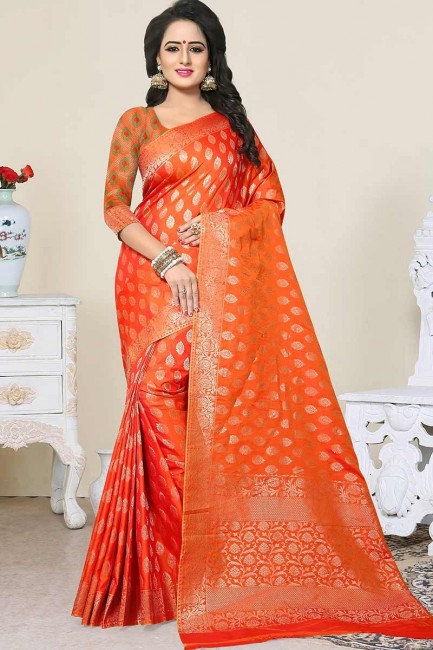 orange Banarasi sari de soie art