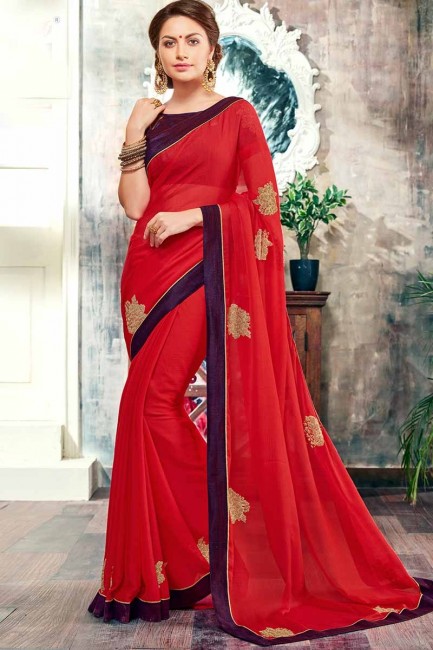 mousseline de soie couleur rouge sari