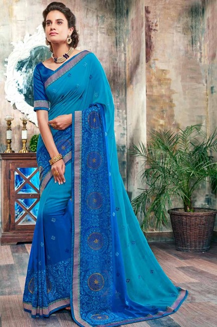 mousseline de soie couleur bleu sari