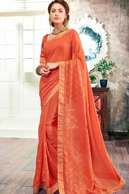 couleur orange clair georgette sari