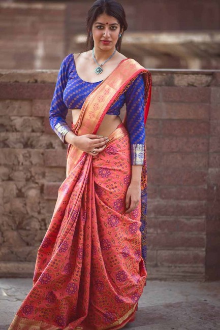 soie jacquard sari couleur noire de pêche