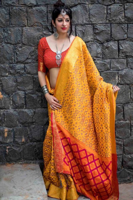 soie jacquard sari couleur jaune