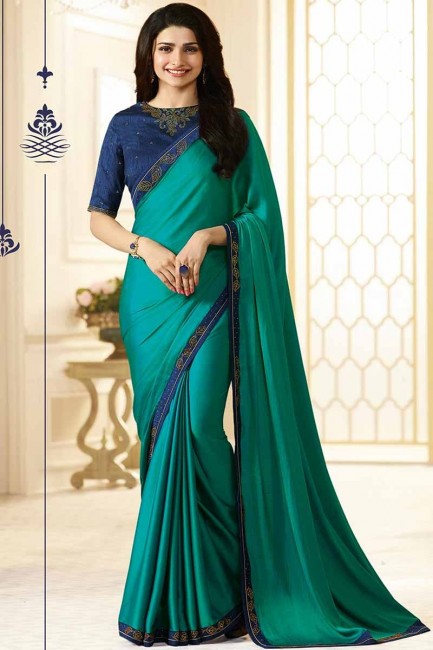 couleur verte sarcelle georgette sari